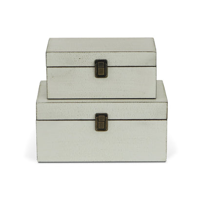 Set of Two Off White Nesting Solid Wood Organizing Box With Lid