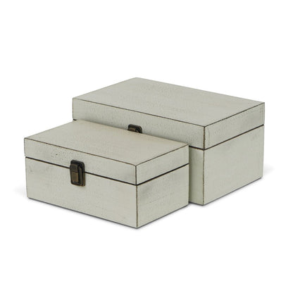 Set of Two Off White Nesting Solid Wood Organizing Box With Lid