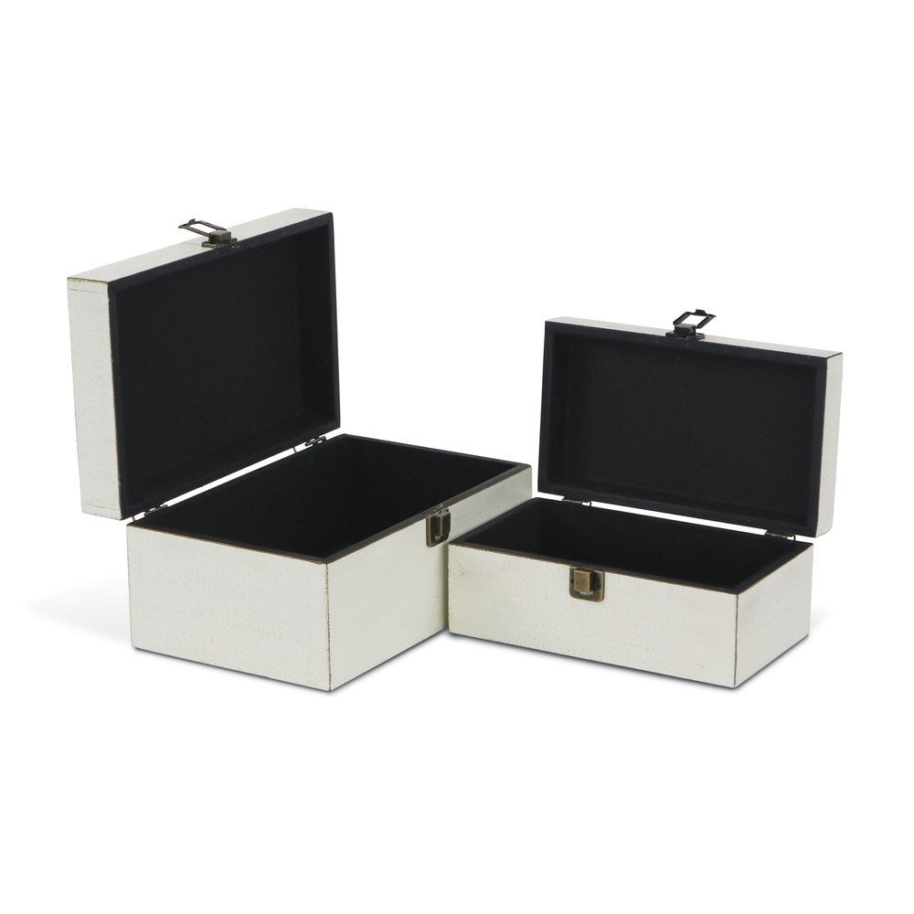 Set of Two Off White Nesting Solid Wood Organizing Box With Lid