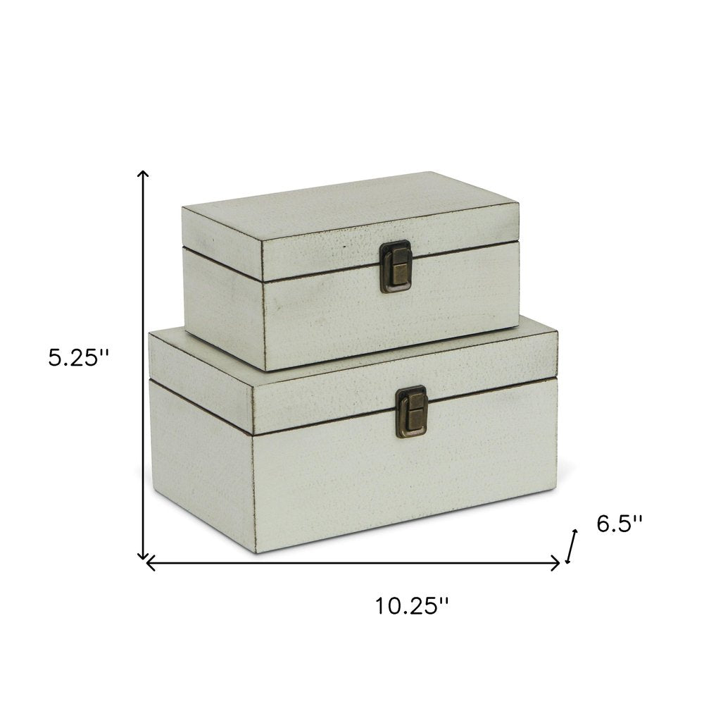 Set of Two Off White Nesting Solid Wood Organizing Box With Lid