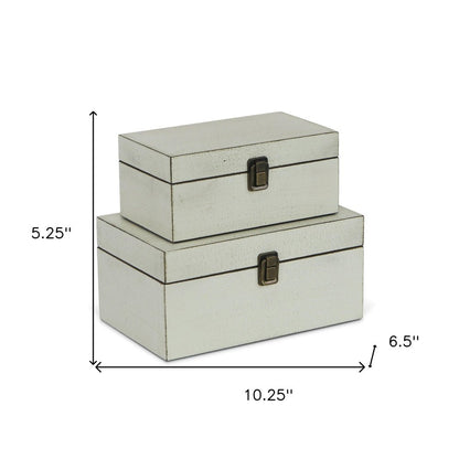 Set of Two Off White Nesting Solid Wood Organizing Box With Lid