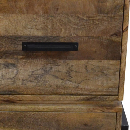 31" Brown And Black Distressed Solid Wood And Iron Two Drawer Filing Cabinet