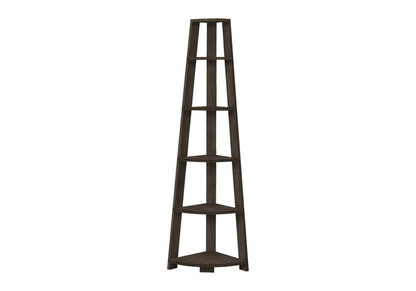 71" Oak Particle Board and Wood Five Tier Corner Bookcase