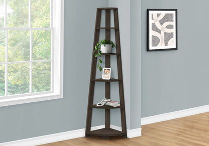 71" Oak Particle Board and Wood Five Tier Corner Bookcase