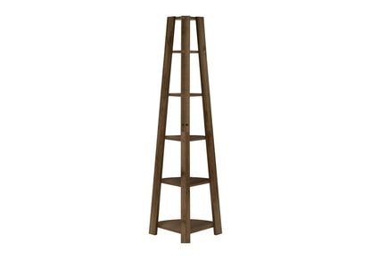 71" Dark Brown Wood Five Tier Corner Bookcase