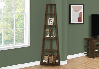 71" Dark Brown Wood Five Tier Corner Bookcase