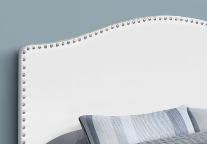 White Faux Leather Upholstered Arched Queen Headboard With Nail Head Trim