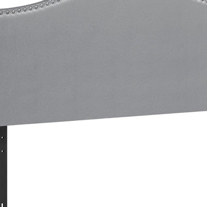 Gray Faux Leather Upholstered Arched Queen Headboard With Nail Head Trim