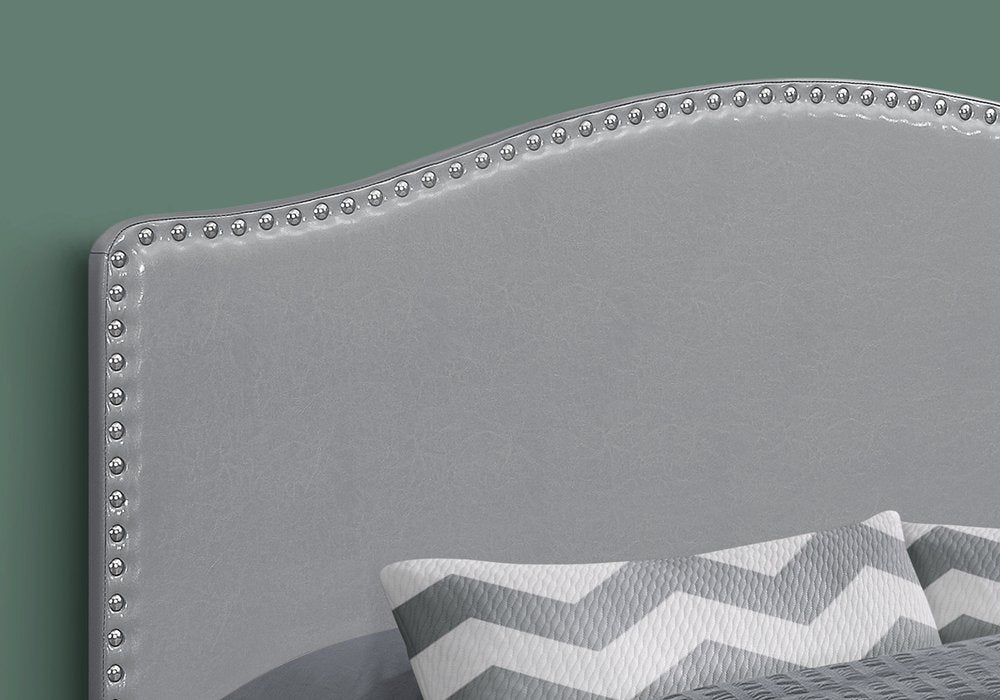 Gray Faux Leather Upholstered Arched Queen Headboard With Nail Head Trim