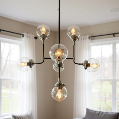 Silver Sputnik Eight Light Metal Chandelier With Clear Shades