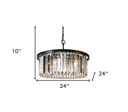 Black Unique Statement Six Light Metal and Crystal Glass Chandelier With Clear Shades