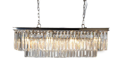 Black Unique Statement Eight Light Metal and Crystal Glass Chandelier With Clear Shades
