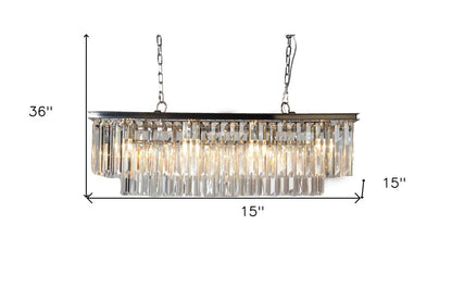 Black Unique Statement Eight Light Metal and Crystal Glass Chandelier With Clear Shades