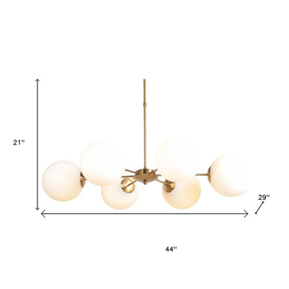 Brass Sputnik Six Light Metal Chandelier With White Shades