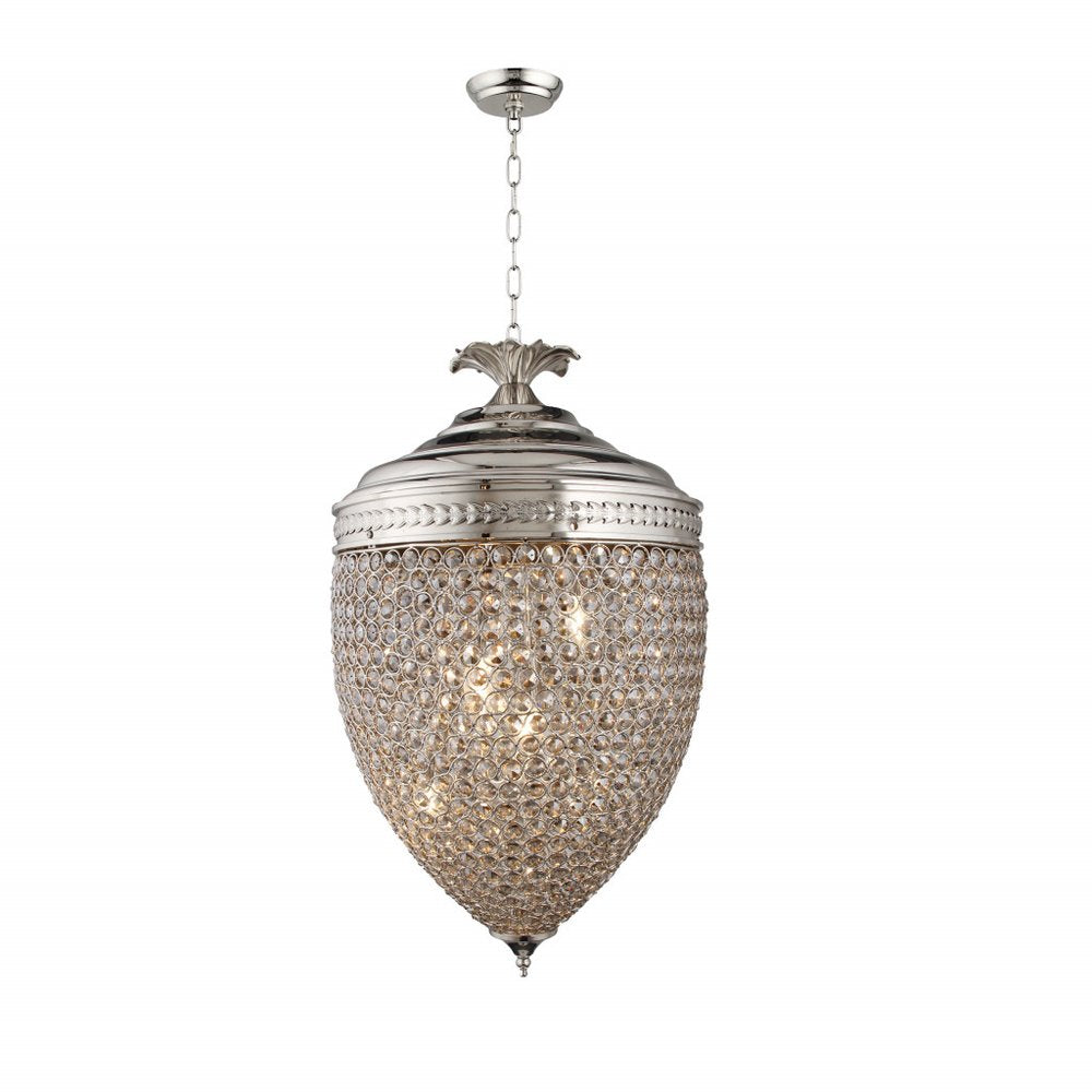 Silver Unique Statement Three Light Metal and Crystal Glass Chandelier With Clear Shades