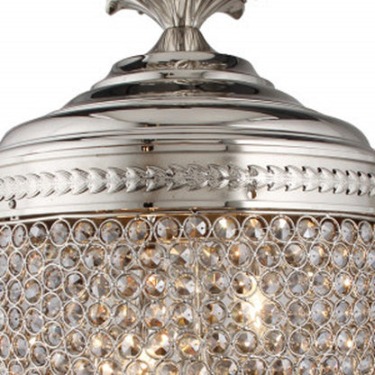 Silver Unique Statement Three Light Metal and Crystal Glass Chandelier With Clear Shades
