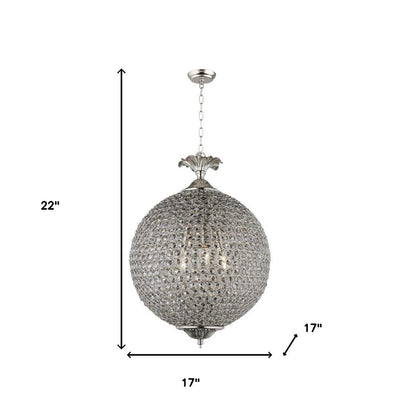 Silver Unique Statement Three Light Metal and Crystal Glass Chandelier With Clear Shades