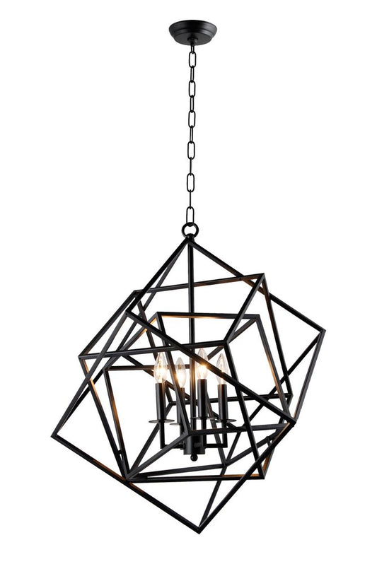 Black Unique Statement Four Light Metal Chandelier With Black Shades