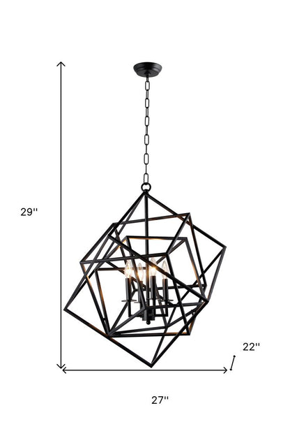 Black Unique Statement Four Light Metal Chandelier With Black Shades