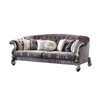 99" Brown Velvet and Solid Wood Curved Sofa With Toss Pillows
