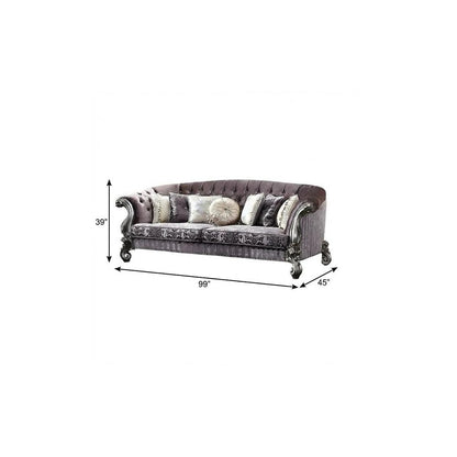 99" Brown Velvet and Solid Wood Curved Sofa With Toss Pillows