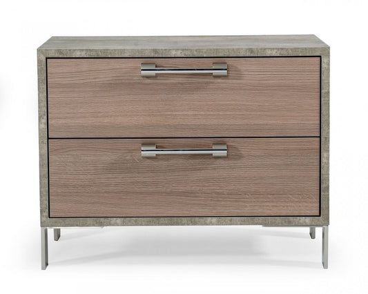 20" Brown And Gray Solid and Manufactured Wood Two Drawer Nightstand