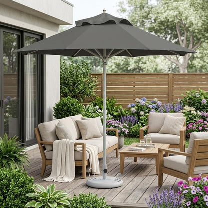 10' Charcoal Polyester Round Market Patio Umbrella
