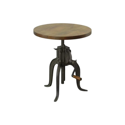 19" Industrial And Oak Solid Wood Round End Table