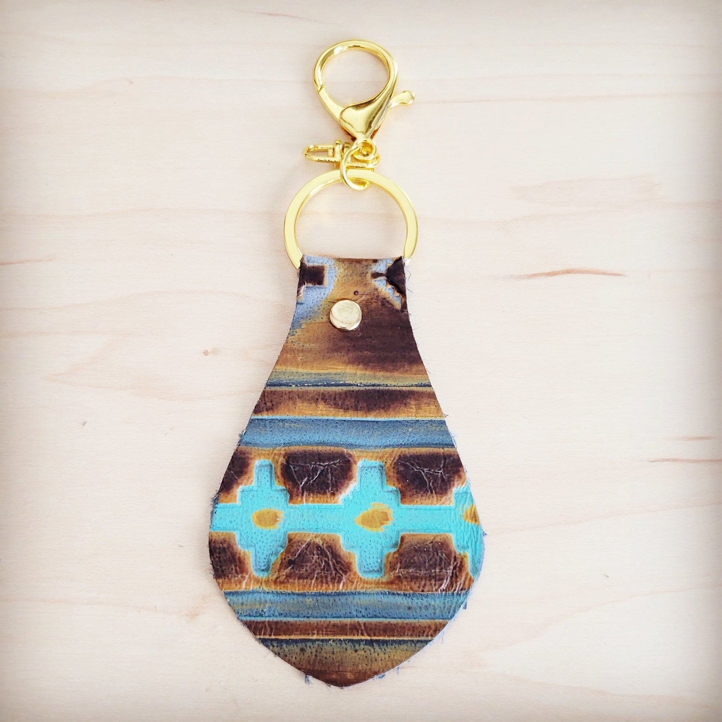 Embossed Leather Key Chain - Blue Navajo 700a