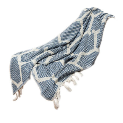 60" X 50" Yellow Woven Cotton Geometric Throw Blanket with Fringe
