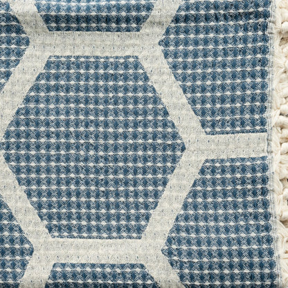 60" X 50" Yellow Woven Cotton Geometric Throw Blanket with Fringe