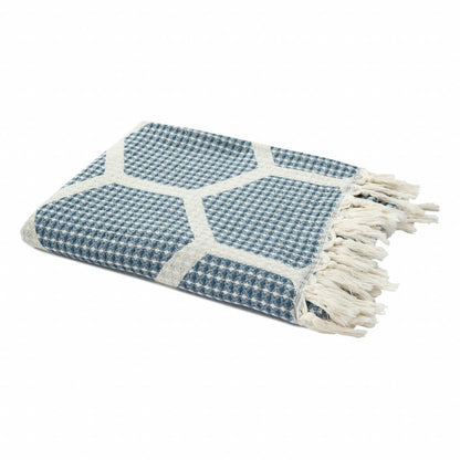 60" X 50" Yellow Woven Cotton Geometric Throw Blanket with Fringe