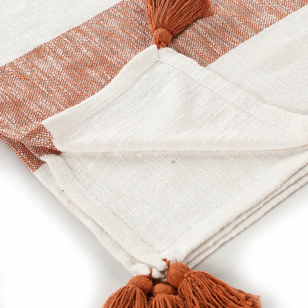 50" X 60" Yellow Woven Cotton Striped Throw Blanket with Tassels