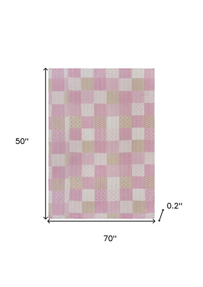 50" X 70" Green Patchwork Silk Quilted Kantha Throw Blanket with Embroidery