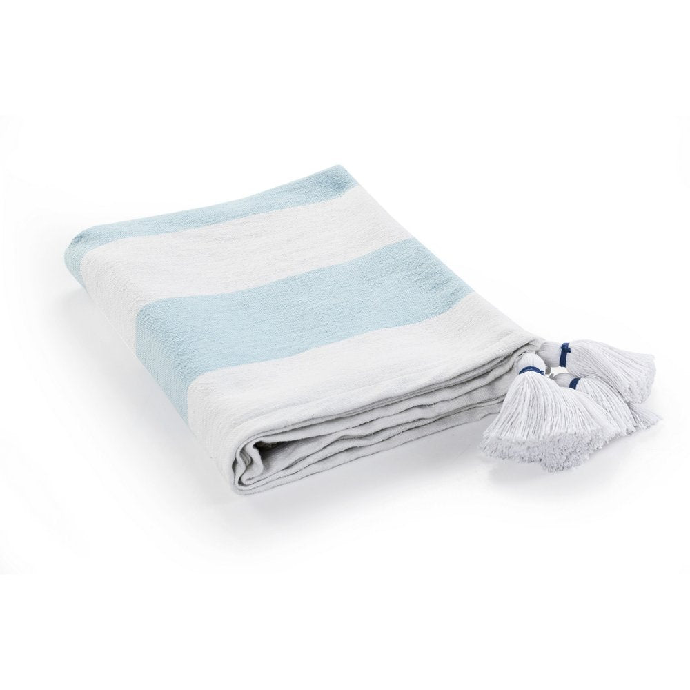 50" X 60" Gray and White Woven Cotton Striped Throw Blanket with Tassels