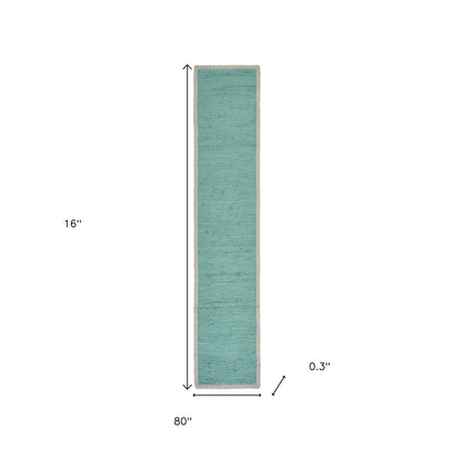 19" Set of Four Turquoise and Natural Solid With Border Cotton Placemats