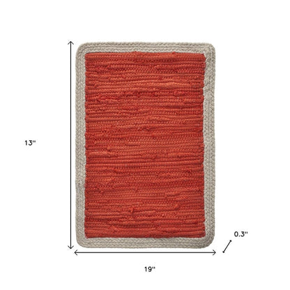 19" Set of Four Orange And Natural Solid With Border Cotton Placemats