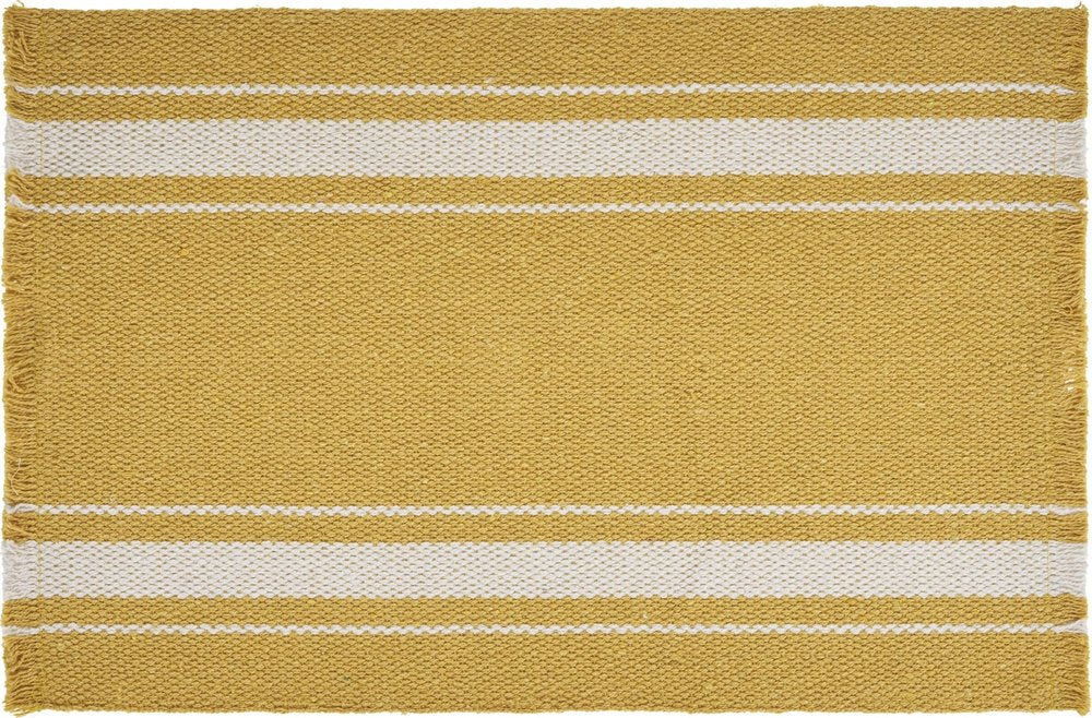 19" Set of Four Yellow And White Striped Cotton Placemats