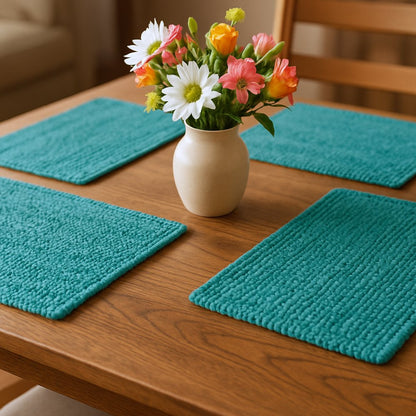 19" Set of Four Teal Blue Cotton Placemats