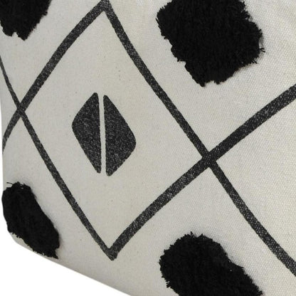 18" White Cotton Geometric Pouf Ottoman
