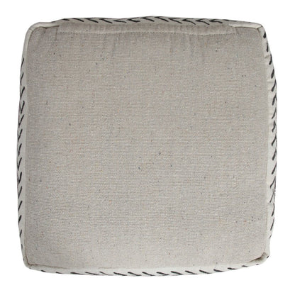 18" White Cotton Striped Pouf Ottoman