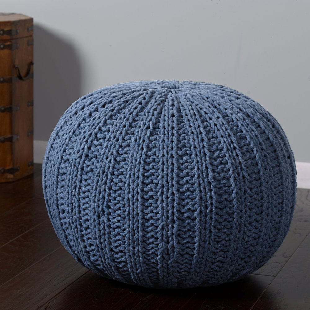 20" Black Cotton Round Pouf Ottoman