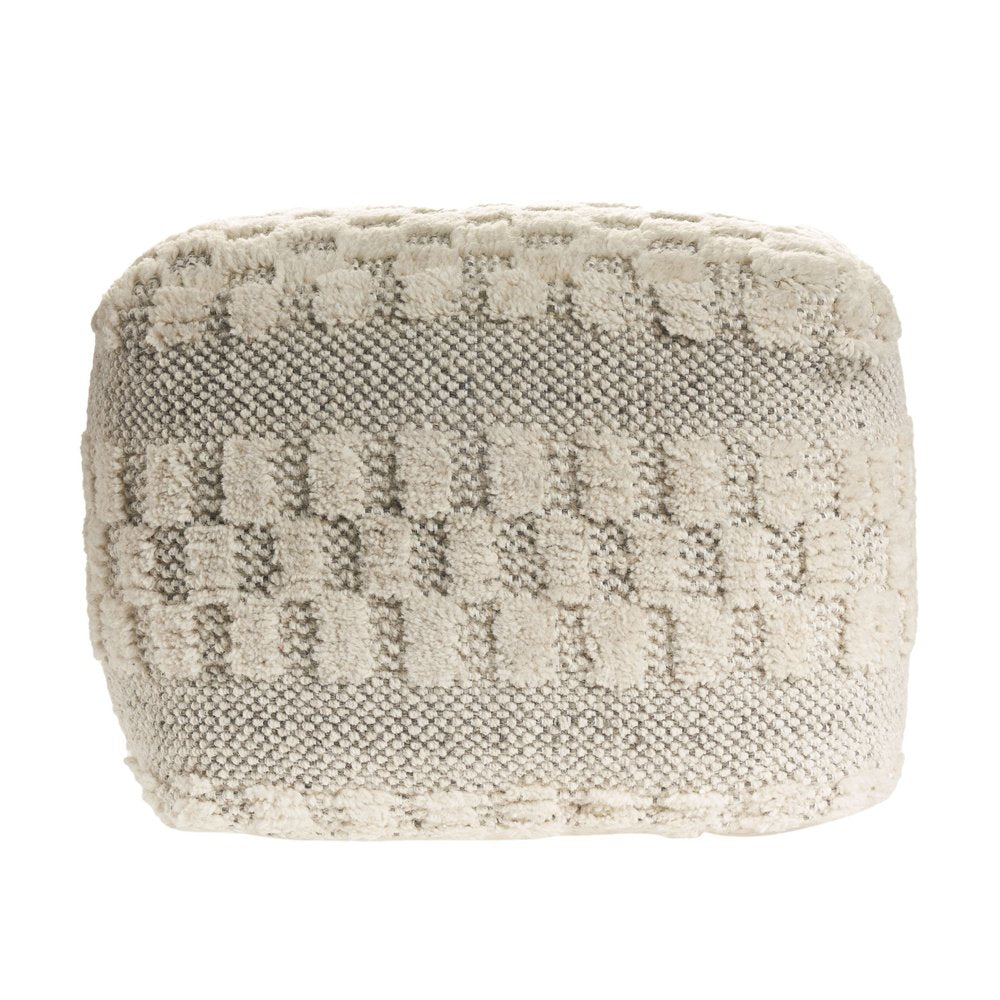 18" Beige Geometric Pouf Ottoman