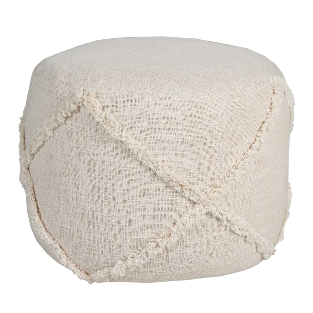 18" Gray Cotton Cylinder Geometric Pouf Ottoman