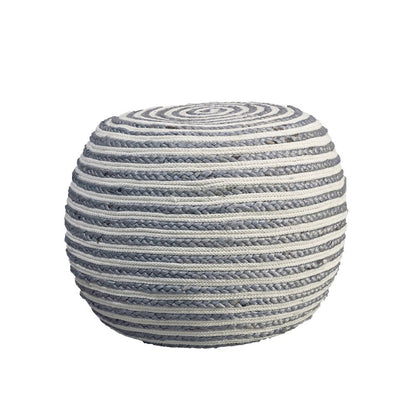 20" Gray Cotton Blend Striped Round Pouf Ottoman