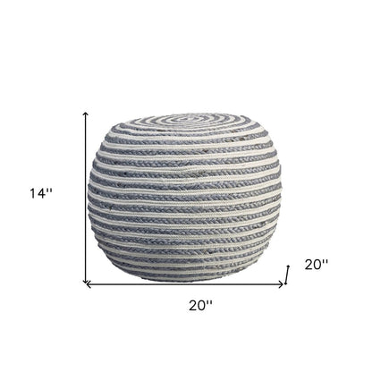 20" Gray Cotton Blend Striped Round Pouf Ottoman