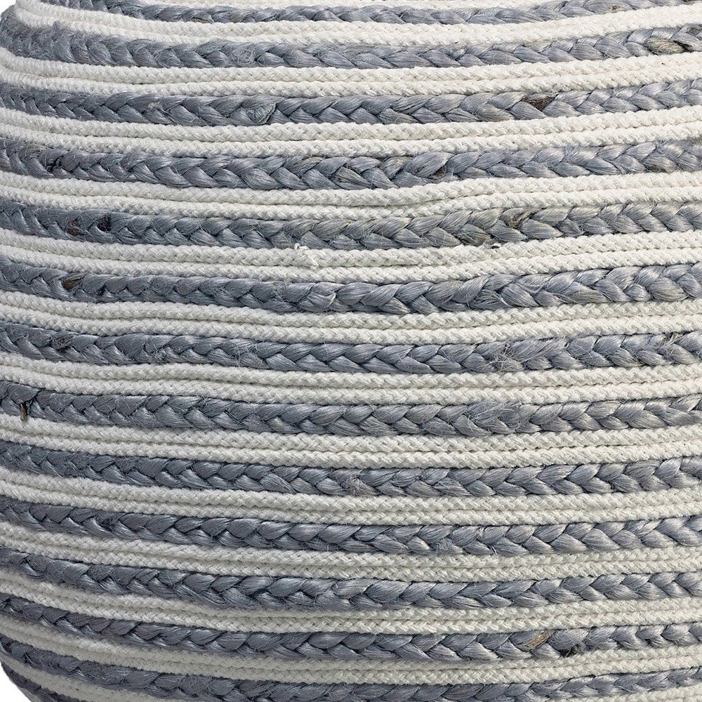 20" Gray Cotton Blend Striped Round Pouf Ottoman