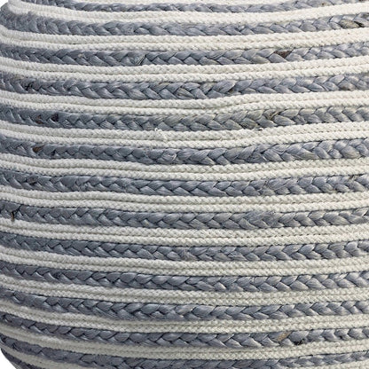 20" Gray Cotton Blend Striped Round Pouf Ottoman