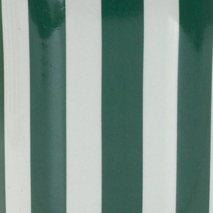 Set of Two Green And White Dolomite Striped 4 Ounce Round Pot Planters