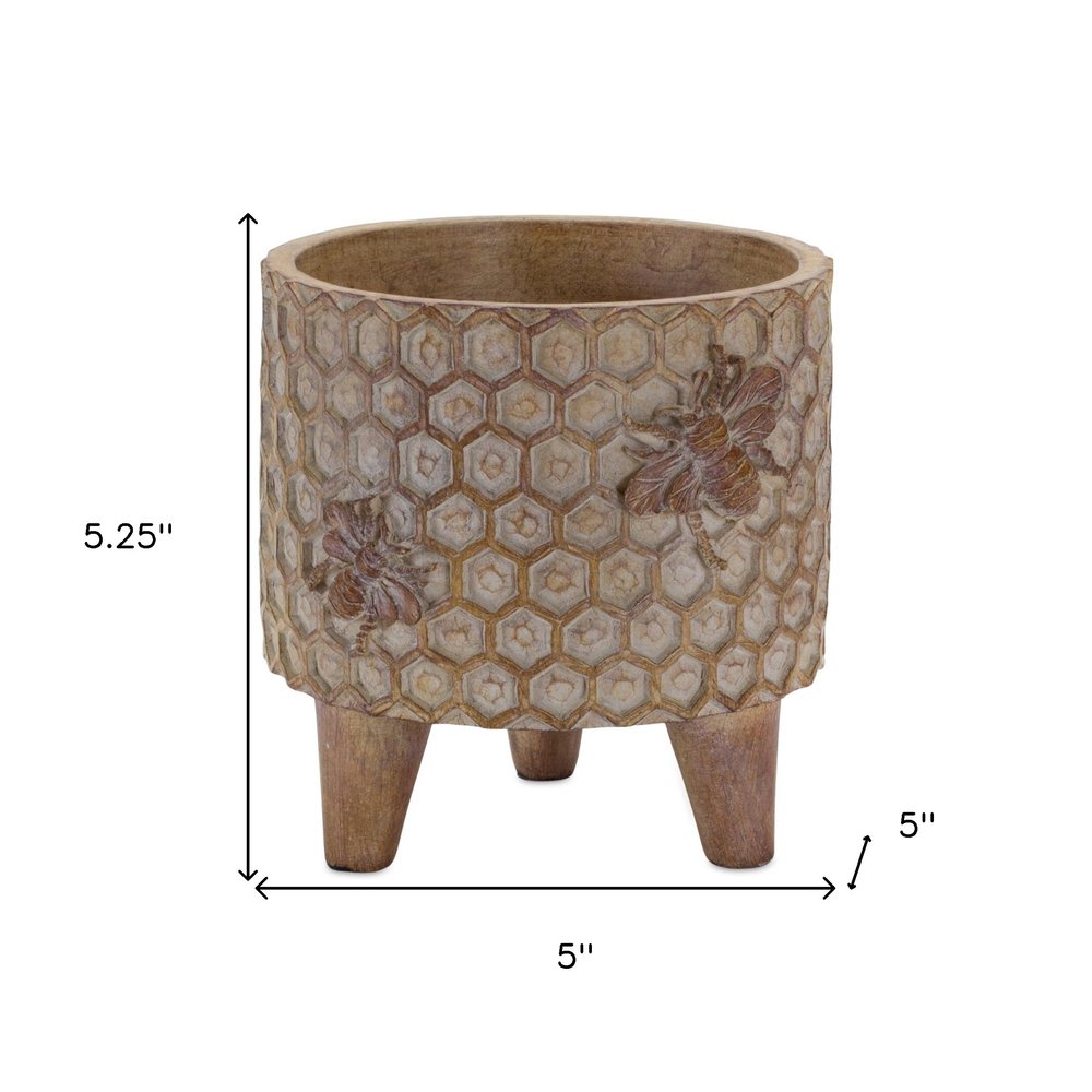 Set of Two Brown Polyresin 3 Ounce Bumble Bee Pot Planters